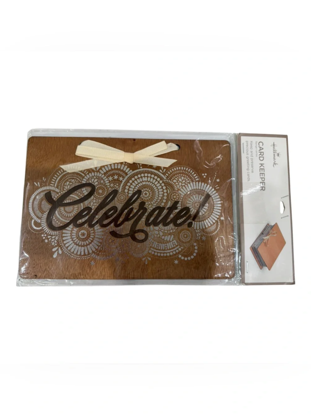 NEW Hallmark “ Celebrate “ Etched Card Keeper w/ Satin Ribbon